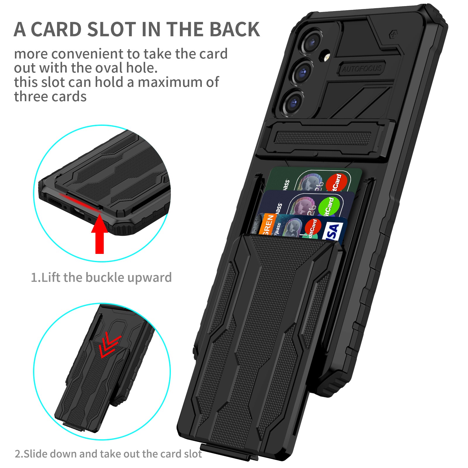 For Samsung Galaxy A34 5G Kickstand Detachable Card Holder Case PC TPU Cell Phone Cover For Samsung Galaxy A34 5G Kickstand Detachable Card Holder Case PC TPU Cell Phone Cover